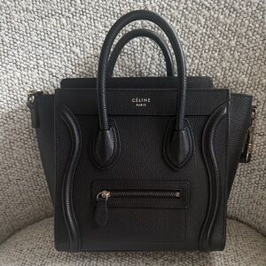 CELINE Luggage Nano Black Leather Handbag